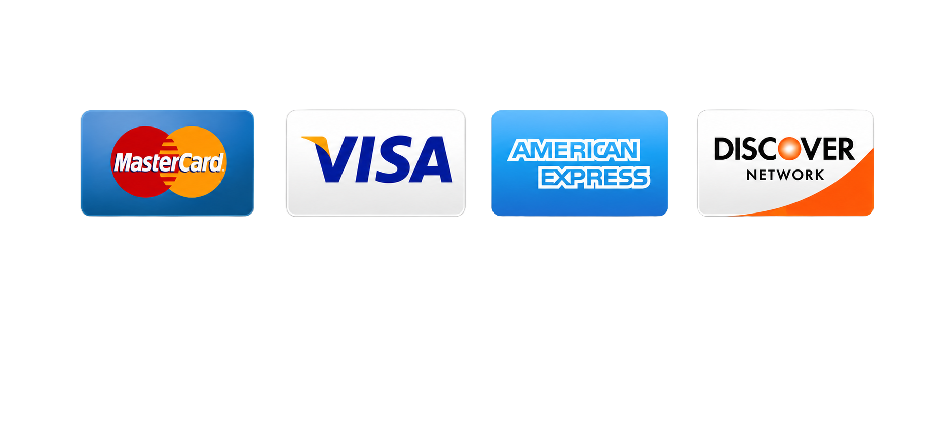Accepted payment methods: Visa, Mastercard, American Express, Discover